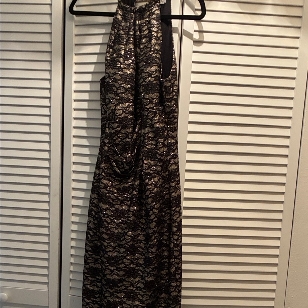Eliza J Black and Gold Lace Dress